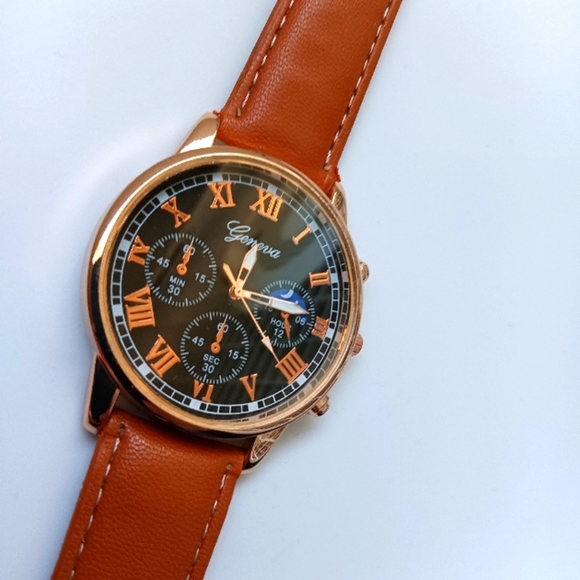 Geneva Vegan Cognac Leather w/Ebony/Copper Dial - Picture 1 of 2